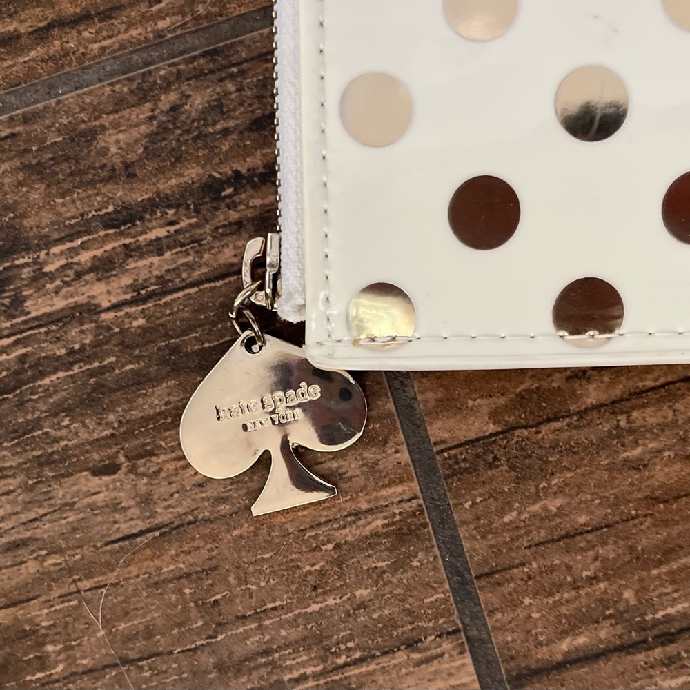 Kate Spade Polka Dot Cosmetic Pouch | Cream & Gold Zip Case | Travel Makeup Bag - Picture 5 of 6
